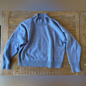 Elegant Blue Mock Turtleneck Sweater Business Casual City Preppy